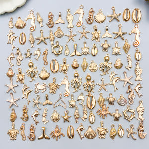 จี้โลหะผสม KC สีทองลายมหาสมุทร สำหรับทำเครื่องประดับ DIY พวงกุญแจ ต่างหู จี้ห้อยสร้อยข้อมือ สร้อยคอ จำนวน 20/50/100 ชิ้น