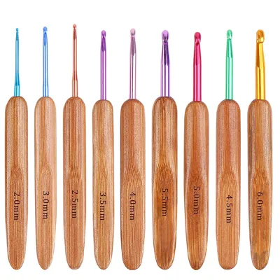 9 Size Vintage Wooden Handle Crochet Set Bamboo Wood Colorful Crochet Creative And Cute Weaving Set DIY Liberty Textile Tools