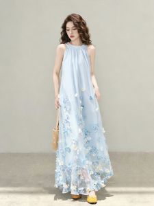 Flattering Elegant Blue Halter Dress