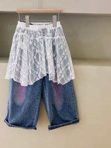 L+IKISSBABY Trendy White Lace Skirt for Girls Autumn 2025 Korean Style Parent-Child Matching Half Skirt Polyester Fiber