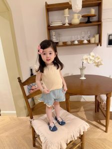New Summer Thin Baby Girls Sleeveless Lace and Flounce Clothing Set