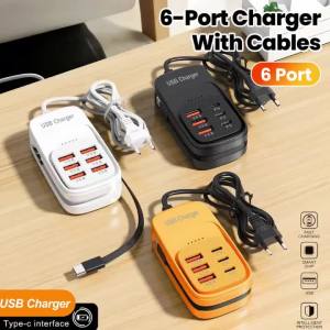 6-in-1 Charger Fast USB Power Strip Desktop Charging Station With Fast Charging Cord EU/US Plug USB HUB Adapter Socket 3PD 3USB