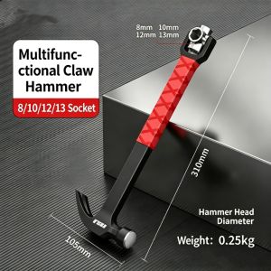 JUSTINLAU | JUSTINLAU Multi‑Functional Sheep Horn Hammer Universal Wrench Pry Bar Nail Lifting Folding Woodworking Hand Hammer Tool