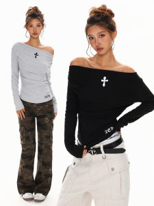 Áo Thun Dài Tay Phong Cách Ngọt Ngào Mát Mẻ Có Nơ Áo Thun Nữ Dáng Ôm Vai Mùa Thu Tay Dài in Chữ Áo Thun Thường Ngày