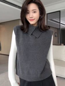 Slimming Knitted Wool Vest Womens Autumn Winter Thickened Warm Inner Wear Shirt Collar Layering Style Commute Fashion