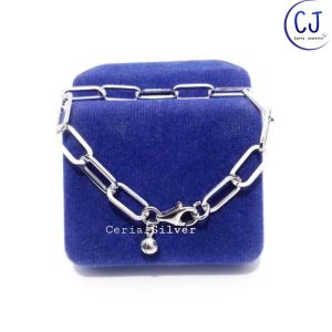 Gelang Perak Asli Silver 925 Lapis Emas Putih Model Rantai Paperclip - Gelang Anti Karat
