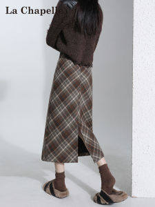 La Chapelle Plaid High Waist Slimming Midi A-Line Wool Blend Skirt Womens Autumn Winter New Style Fashionable Commute