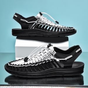 Dép Dệt Tay Cắt Ra Ngoài Trời Thoáng Khí Giày Đi Biển Nam Ngoài Trời Co Giãn Vải Băng Trên Mùa Hè Thoải Mái Đế Cao Su Đế Dày