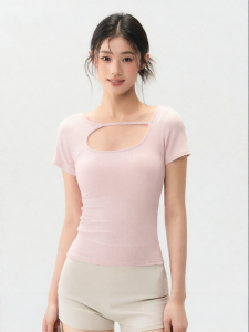 YUANQINVHAI | Bra-Padded Mesh Short Sleeve Sports Top For Yoga Pilates Fitness