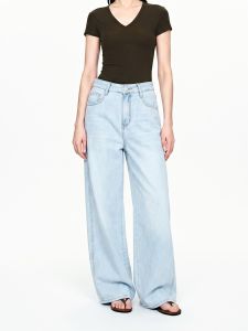 Basic House | Light Blue Tencel High Waist Drag Flare Jeans