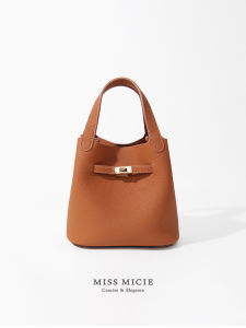 Womens Bucket Bag Crossbody Handbag Top Layer Cowhide Leather Soft Casual Magnetic Buckle Closure Pure Color Small Size