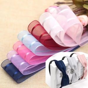 High Quality 1 Meter/Lot 38mm Stripe Broadside Organza Ribbon Party Home Wedding Decoration Gift Wrapping Christmas DIY Material