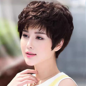 Short Curly Wig Real Hair for Ladies Middle-aged And Elderly Mom Style Fake Hair Natural Anti-ageing Freshening up