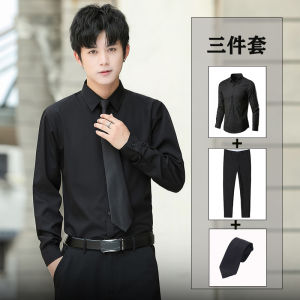 Suit Pants Black Shirt Outfit Casual Male Formal Clothes Interview Business Job Hunting Graduation KTV Work Clothes Long Sleeves Shirt
