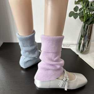 Japanese Style Young Adult Light Purple Cashmere Foot Sock Womens Autumn and Winter Thin Japanese Style Milky White Knitting Calf Socks Foot Sock Flanging