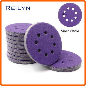 10ชิ้น5นิ้ว125มม. สีม่วงขัดกระดาษทรายล้อทรายขัดกระดาษแผ่นขัด5นิ้ว Flocking กระดาษทรายถาดไม้ขัดรถยนต์