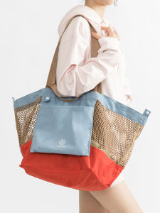 MABULA Multi Color Nylon Woman Shopping Tote Purse Straw Knitted Foldable Reusable Shoulder Bag Grocery Lightweight Picnic Bag