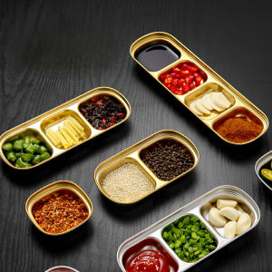 Stainless Steel Divided Dip Bowls Sauce Plate Seasoning Dipping Condiment Tray for BBQ Vinegar Spice Ketchup Salt Sugar Flavor