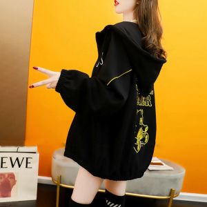 เสื้อสเวตเตอร์คาร์ดิแกนแบบมีซิปสำหรับผู้หญิงไซส์ใหญ่ ทรงหลวม แขนยาว ปกติ คอตั้ง ปักลาย แฟชั่นฤดูใบไม้ผลิและฤดูใบไม้ร่วง