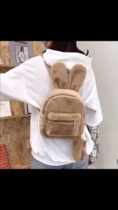 Tas Ransel Sekolah Bulu Halus Wanita BESTIE RABBIT Telinga kucing Lucu Lembut Anak Dewasa Korea