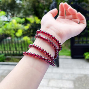 Pure Natural Garnet Bracelet for Women Genuine Goods Trendy Scattered Beads Real Crystal Multi-Circle Bracelet Collection Grade Three Circles Wine Red Beads