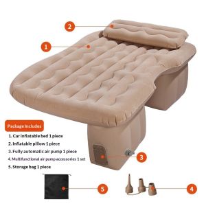 Self Inflating Durable All Season Car Air Mattress SUV Rear Seat Portable Bed Flocked Foldable Comfortable for Travel Camping