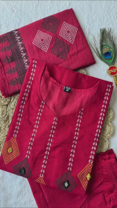 [PRE ORDER - 10 DAYS] Elegant Cherry Pure Cotton Suit with Hand Block Print With Real Mirror Hand Workand 3/4 Sleeves for Festive Wear | Size:- M to 2xl | 400 |