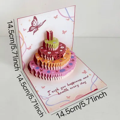 Simple Butterfly Birthday Greeting Card Creative Cute 3D Cake Blessing Card Envelope Cover Festive Supplies General Holiday Use