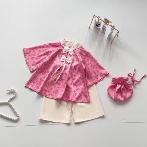 (4-28kg) Sét Bộ Bà Ba Gấm Vân Gỗ Cổ Tàu NHÍM XÙ KIDS Cho Bé Gái Từ 2 Tháng - 8 Tuổi S038