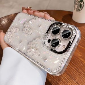 Pearl Butterfly Shell Pattern Phone Case for Apple 16Promax iPhone 15 New Water Diamond Lens Film 14pm 13 Airbag Anti-fall Full Cover Elegant Female Version