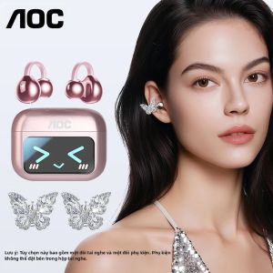 AOC | Tai Nghe Bluetooth 5.4 AOC M100 AI Dịch Thuật Màn Hình LCD Cảm Ứng Thông Minh Không Dây Thể Thao Màu Hồng Dành Cho Nữ Có Micro Chơi Game