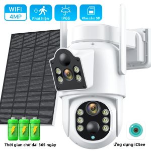 Camera Năng Lượng Mặt Trời Không Dây 4MP Với Camera Kép WiFi PTZ Giám Sát Video Ngoài Trời Pin Tích Hợp Chế Độ Chờ Lâu Điều Khiển Ứng Dụng iCsee