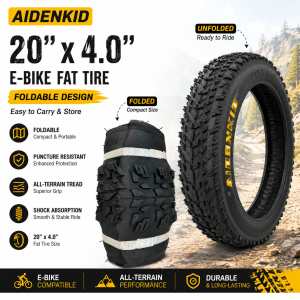 AIDENKID 20"x4.0 Foldable Fat Tire for E-Bike All-Terrain Mountain Snow Beach Bicycle Tire Puncture Resistant Wide Tire