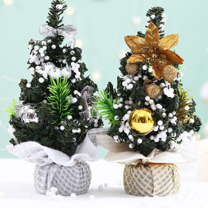 20CM Tabletop Christmas Tree with Ribbon Bow Ball Decorations Artificial Home Desktop Window Ornaments Mini Needle Trees Gift