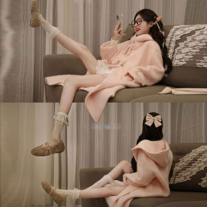 Korean Style Long Trench Coat with Bow and Hood