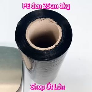 Cuộn Màng PE Đen 25cm nặng 1Kg rộng 25cm lõi giấy 150gram độ dầy màng 16 - 17 míc.