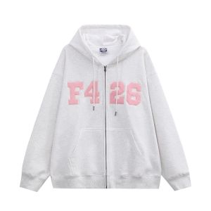 F426 Spring Autumn Large Logo Plaid Embroidery Sweatshirt Jacket Youth Casual Warm Polyester Cotton Hooded Zipper Coat