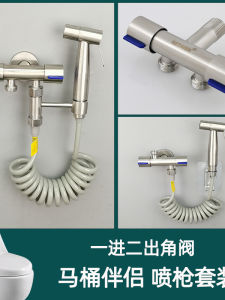 Stainless Steel 304 Wall-Mounted Faucet with Spray Gun Toilet Companion Double Outlet Single Inlet Corner Valve Bathroom Accessory