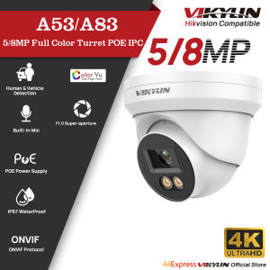 VIKYLIN 5/8MP HD IP Security Camera Poe 4K Full Color Audio Fixed Camera Human Vehicle Detection Support SD Storage ONVIF IP67