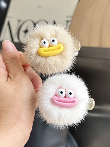 Cute Little Coal Ball Hair Clip Elastic Band Real Mink Fur Big Mouth Elf Hair Accessories Creative Personalized Hair Cards