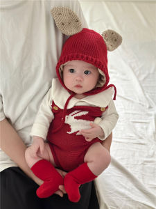 Spring Knitted Rabbit Cartoon Baby Girl Pants Overalls Cotton Blend Comfortable Soft Three-quarter Length Korean Style Baby Clothes