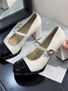 Fashionable Mary Jane Single Shoes with Buckle High Heel Work Shoes for Outdoor Wear round Toe Rubber Outsole Ultra-Fine Fiber Lining