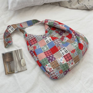 Túi Đeo Chéo Vải Canvas Dung Tích Lớn Phong Cách Dân Tộc Mới Cổ Điển Màu Tương Phản Túi Đeo Vai Đơn Cho Nữ Túi Tote