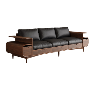 New Chinese Style Solid Black Walnut Wood Sofa Modern Simple Luxury Living Room Three-Seater Straight Row Sofa with Storage