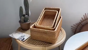 TURTLE High Quality Handwoven Rattan Basket Storage Box Cosmetic / Snack / Fruits Container