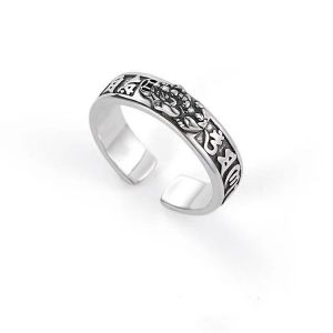 Thai Silver Ring with Heart Sutra Design for Men And Women Retro Six-Syllable True Word Talisman Jewelry Fashionable Accessory