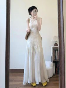 Chic Korean Style Sleeveless Vest Dress Unique Non-Repeating Long Summer Gown Elegant High Waist Cotton Blend Casual Dress