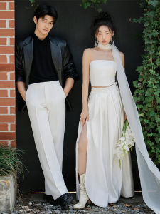 French Style Simple White Bridal Dress Satin Evening Gown Engagement Travel Photography Wedding Dress Chic Morning Robe