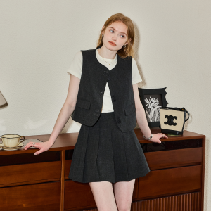 KUHNMARVIN | Bộ Đồ Vest Chân Váy Xòe Màu Xám Gọn Gàng Cho Đi Làm