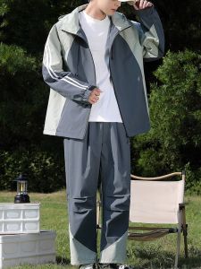 ROMON | Romon Mens Casual Sports Jacket Set Outdoor Windproof Waterproof Spring Climbing Two-Piece Suit Polyester Fiber Long Sleeve